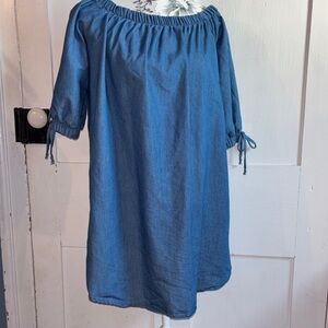 Mind Code Denim Blue Off Shoulder Mini Dress